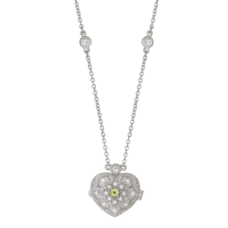 Peridot Center Heart Locket, Sterling Silver