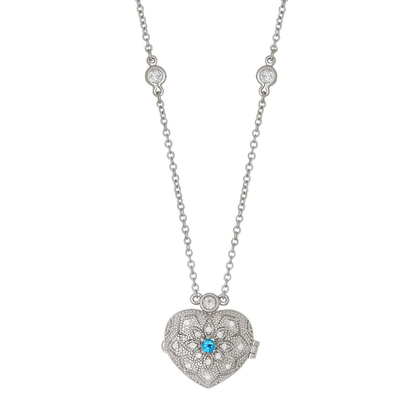 Blue Topaz Center Heart Locket, Sterling Silver