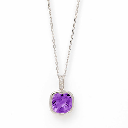 Amethyst and Diamond Pendant, Sterling Silver