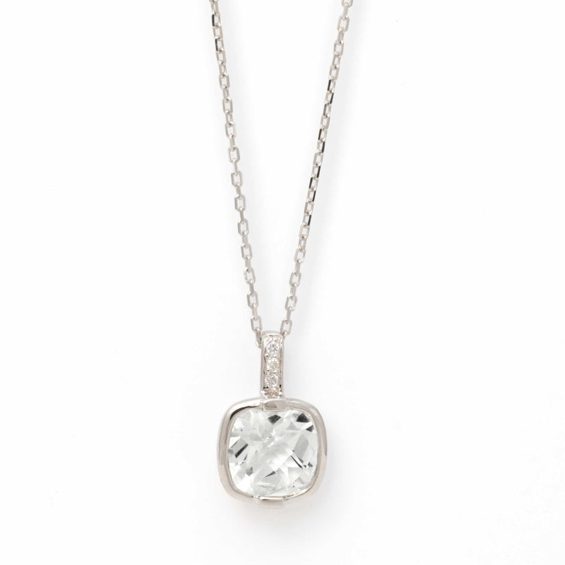 Faceted White Topaz and Diamond Pendant, Sterling Silver