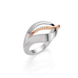 Leaf Design Ring with White Sapphire Accent, Sterling with Rose Gold Plating