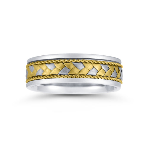 Two Tone Woven Design Band, 7 MM, 14 Karat Gold