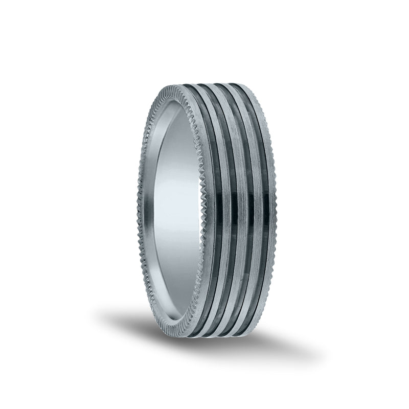 Stripe Design Wedding Band, 6 MM, Argentium Sterling Silver