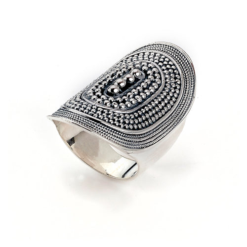Bali Bead Ring, Size 8, Sterling Silver