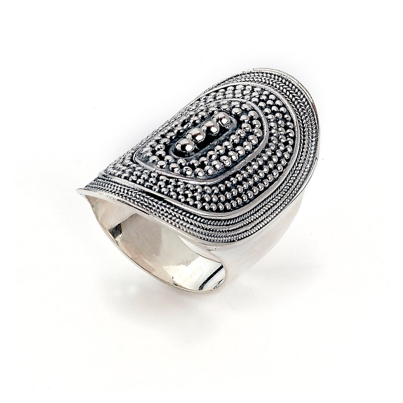 Bali Bead Ring, Size 8, Sterling Silver