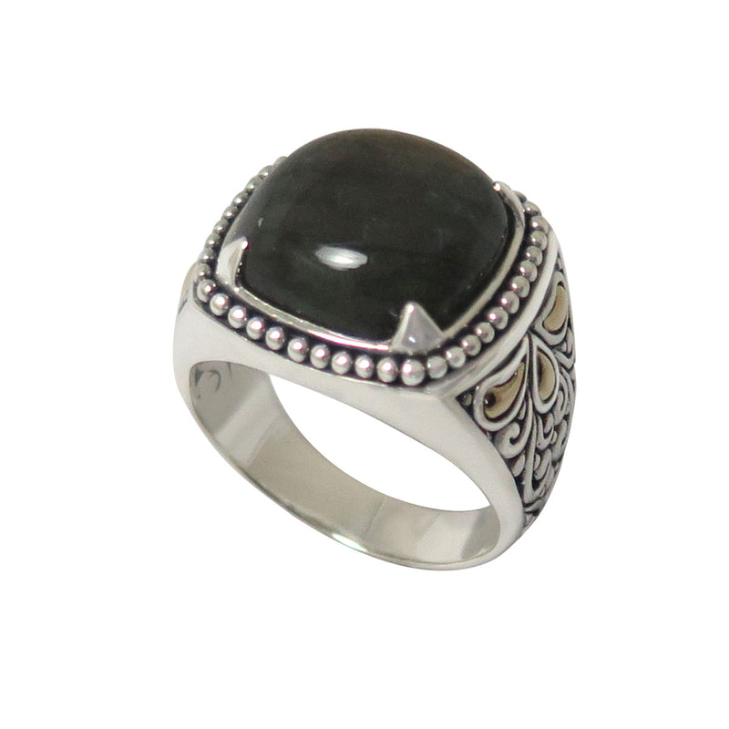 Cabochon Labradorite Ring, Sterling Silver and Gold Plating