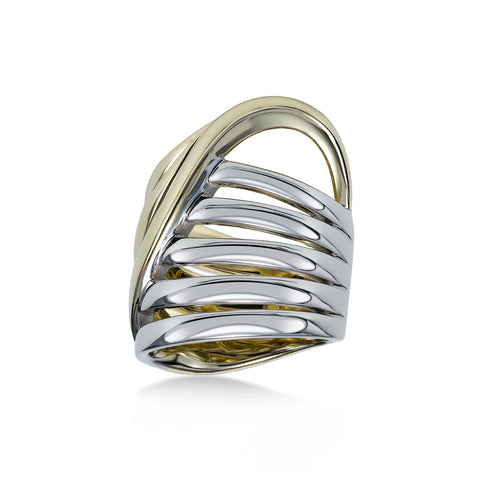 Two Tone Multi Strand Ring, Sterling Silver with 14K Gold Plating