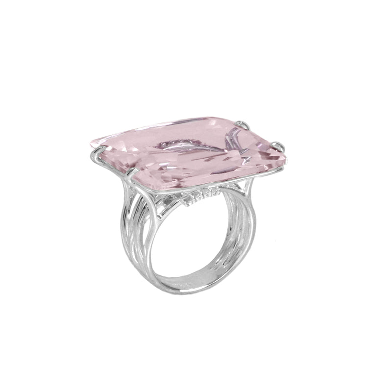 Rose Quartz and White Topaz Ring, Sterling Silver