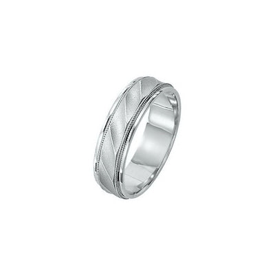 Brushed Carved Center Wedding Band, 6 MM, Argentium Sterling Silver