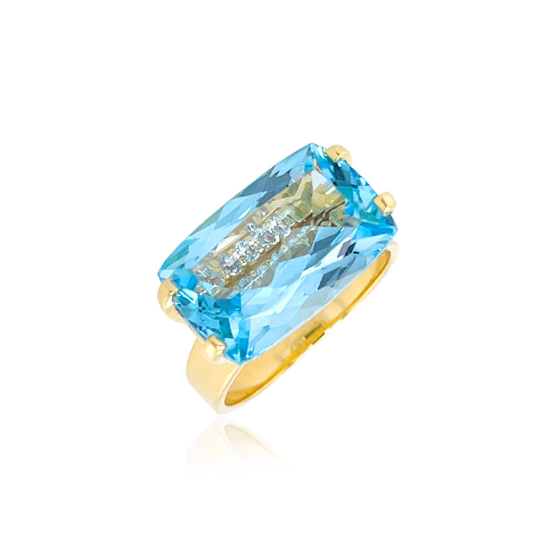 Blue Topaz and White Topaz Ring, Yellow Vermeil