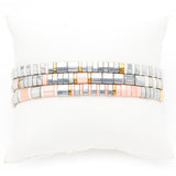 Grey and Pink Ceramic Tile Stretch Bracelets, Set of 3