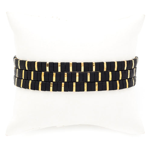 Black and Gold Ceramic Tile Stretch Bracelets, Set of 3