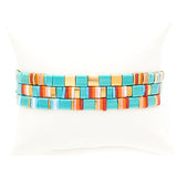 Orange and Turquoise Ceramic Tile Stretch Bracelets, Set of 3