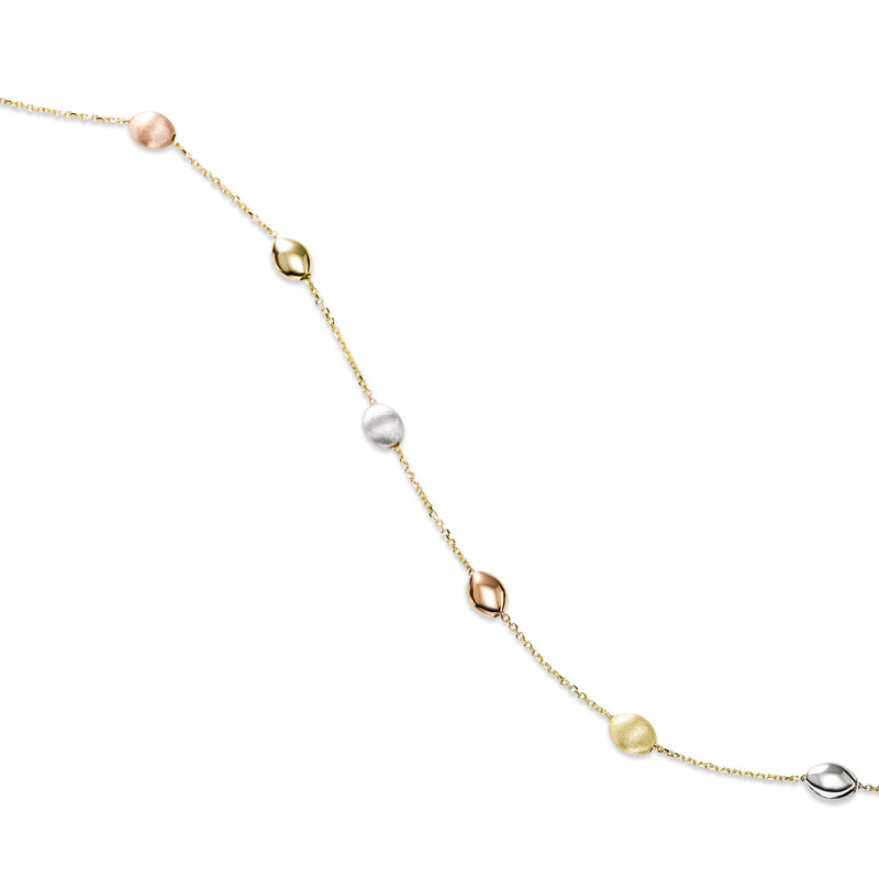 Tri Color Pebble Ankle Bracelet, 14K