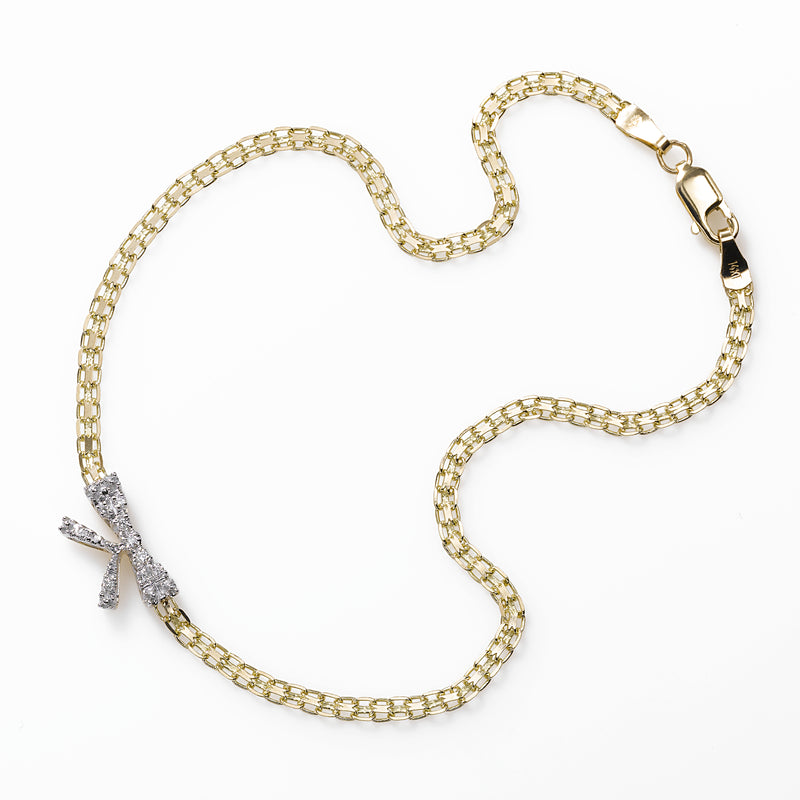 Diamond Bow Ankle Bracelet, 14K