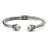 Hinged Rope Cuff with Freshwater Cultured Pearl Ends, Sterling Silver