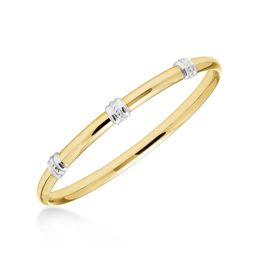 Two Tone Bangle Bracelet, 14K Yellow and White Gold
