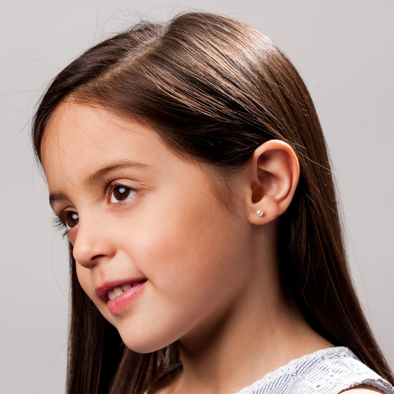 Baby or Toddlers First Cultured Pearl 4MM Earring, 14 Karat White Gold