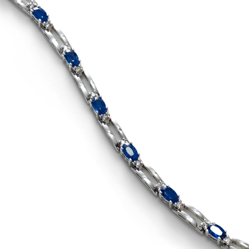 Oval Sapphire and Diamond Link Bracelet, 14K White Gold