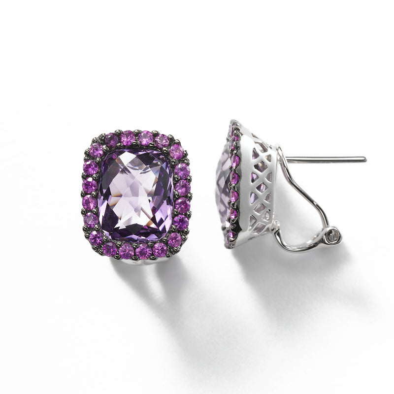 Amethyst and Pink Sapphire Earring, 14K
