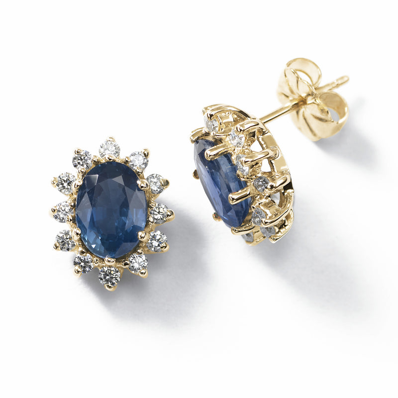 Oval Sapphire and Diamond Earrings, 14K Yellow Gold