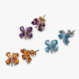 Butterfly Earrings with Amethyst and Diamonds, 14K Yellow Gold