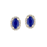 Oval Sapphire with Diamond Halo Earrings, 14K Yellow Gold