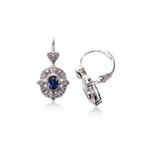 Oval Blue Sapphire and Diamond Filigree Earrings, 14K White Gold