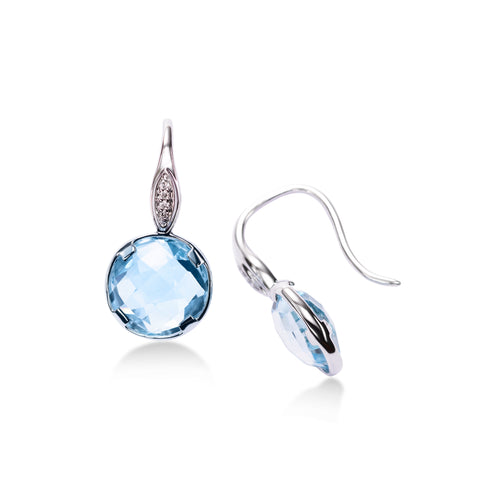 Bezel Set Blue Topaz Drop Earrings, 14K White Gold