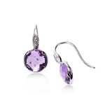 Bezel Set Amethyst Drop Earrings, 14K White Gold