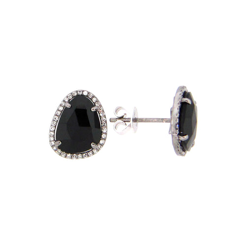 Black Onyx and Diamond Earrings, 14K White Gold