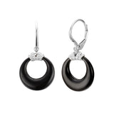Open Loop Black Agate and Diamond Dangle Earrings, 14K White Gold