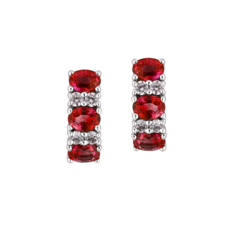 Ruby and Diamond Half Hoop Earrings, 14K White Gold