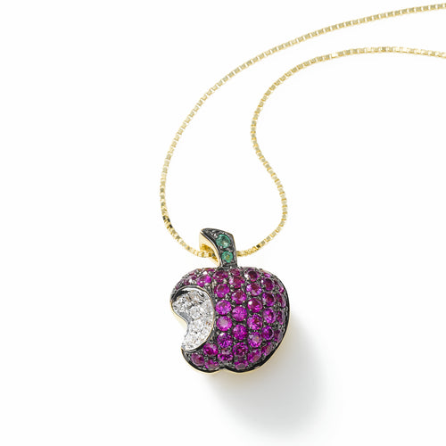 Apple Charm of Gemstones and Diamonds, 18K Yellow Gold