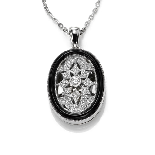 Black Onyx and Diamond Locket, Sterling Silver