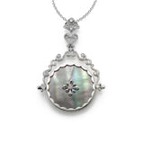 Reversible Charm, Mother of Pearl With Diamonds, 14K White Gold