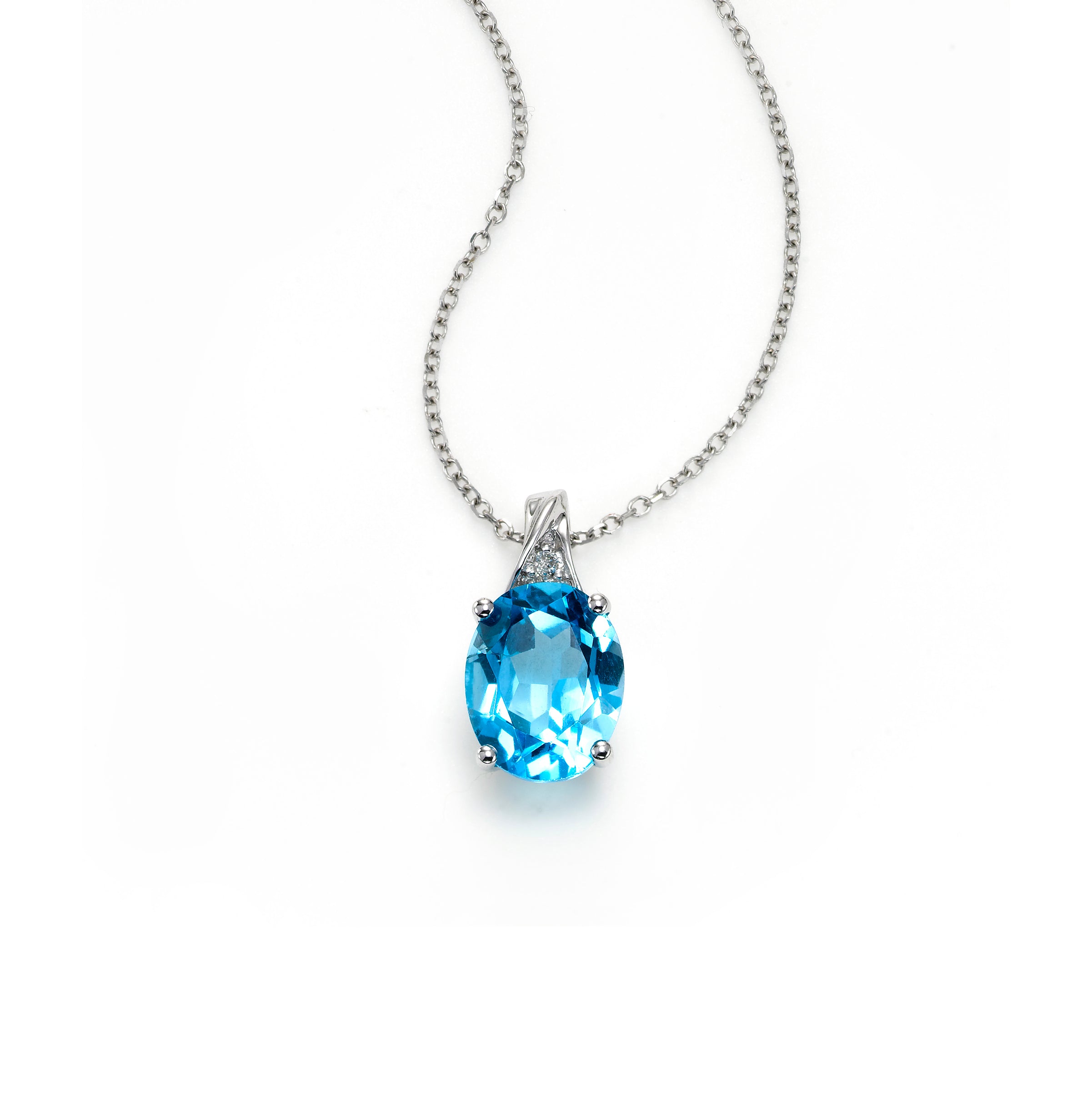 Oval Blue Topaz Pendant with Diamond Accent, 14K White Gold – EFG