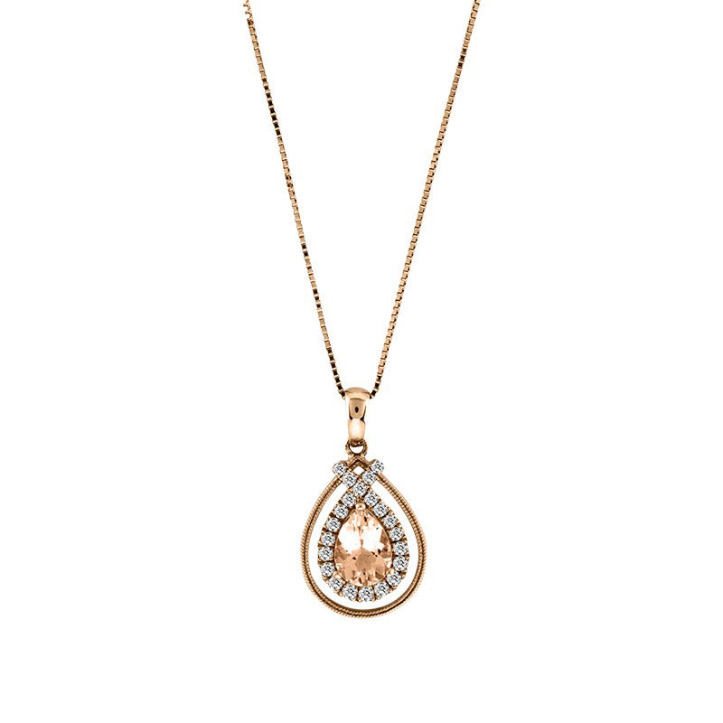 Pear Shape Morganite and Diamond Pendant, 14K Rose Gold