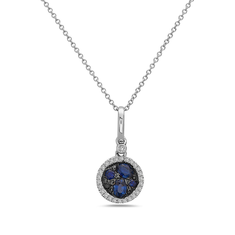Sapphire and Diamond Halo Pendant, 14K White Gold