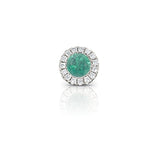 Emerald and Diamond Halo Pendant, 14K White Gold, on Silver Chain
