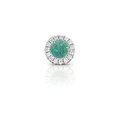 Emerald and Diamond Halo Pendant, 14K White Gold, on Silver Chain