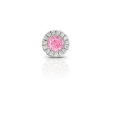 Pink Tourmaline and Diamond Halo Pendant, 14K White Gold, on Silver Chain