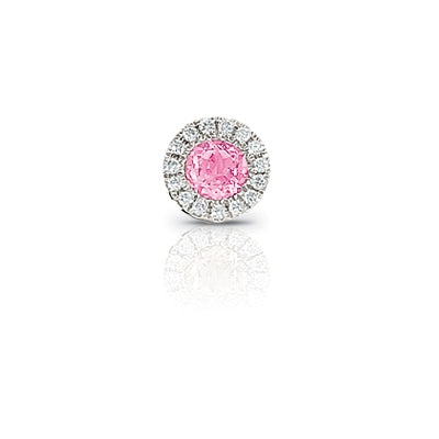 Pink Tourmaline and Diamond Halo Pendant, 14K White Gold, on Silver Chain