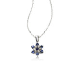 Delicate Sapphire and Diamond Flower Pendant, 14K White Gold