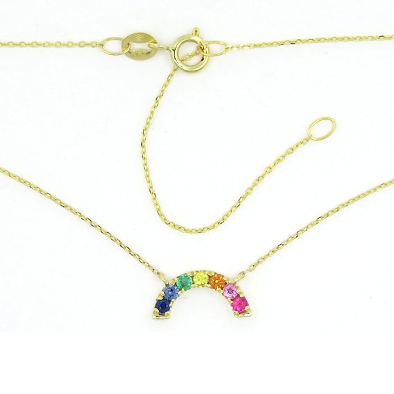 Multi Color Gemstone Rainbow Necklace, 14K Yellow Gold