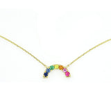 Multi Color Gemstone Rainbow Necklace, 14K Yellow Gold