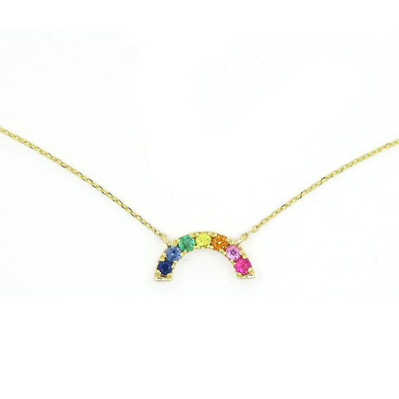Multi Color Gemstone Rainbow Necklace, 14K Yellow Gold
