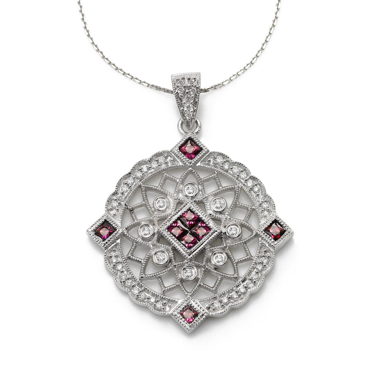 Ruby and Diamond Pendant, 14 Karat White Gold
