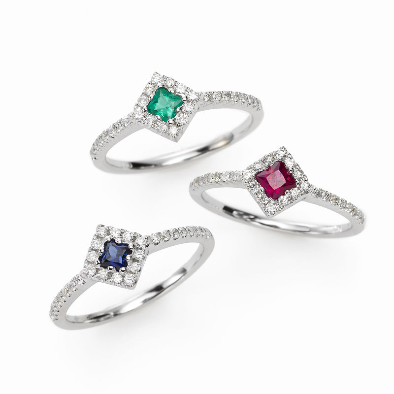 Square Shaped Sapphire and Diamond Ring, 14K White Gold