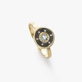 Blue Topaz Organic Circle Ring, 14K Yellow Gold
